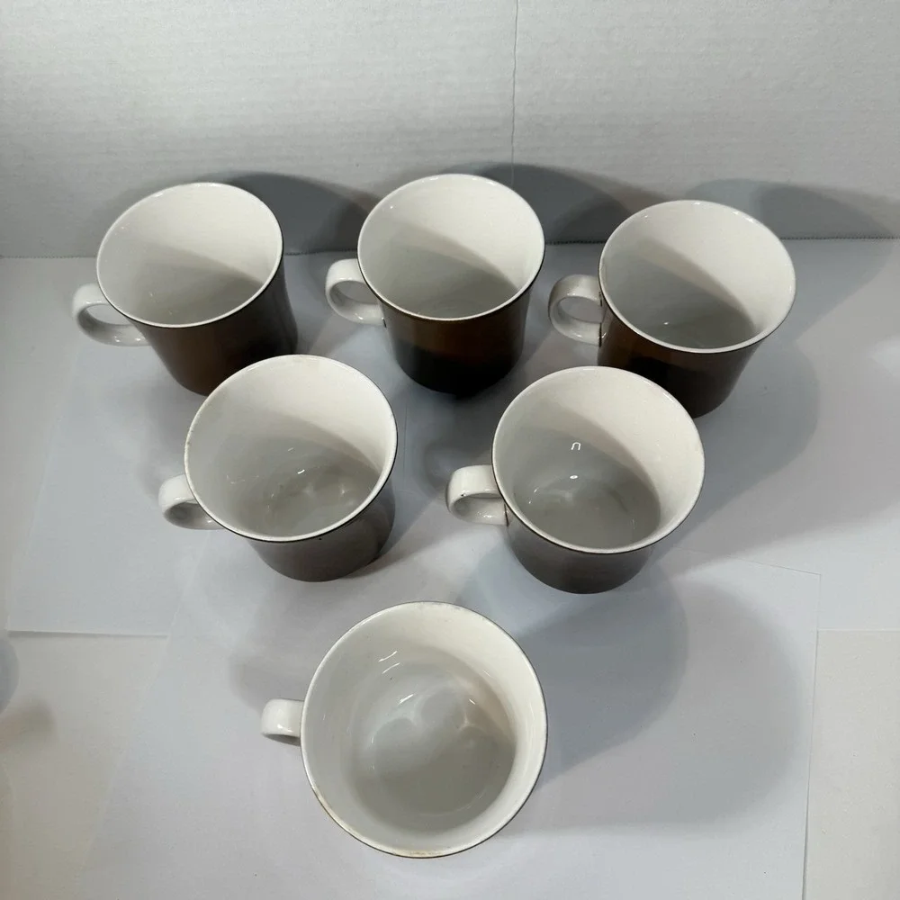 Vintage Mikasa Sun Blaze Brown Espresso Cera Stone Creamer‎ and 6 Coffee Cup Set